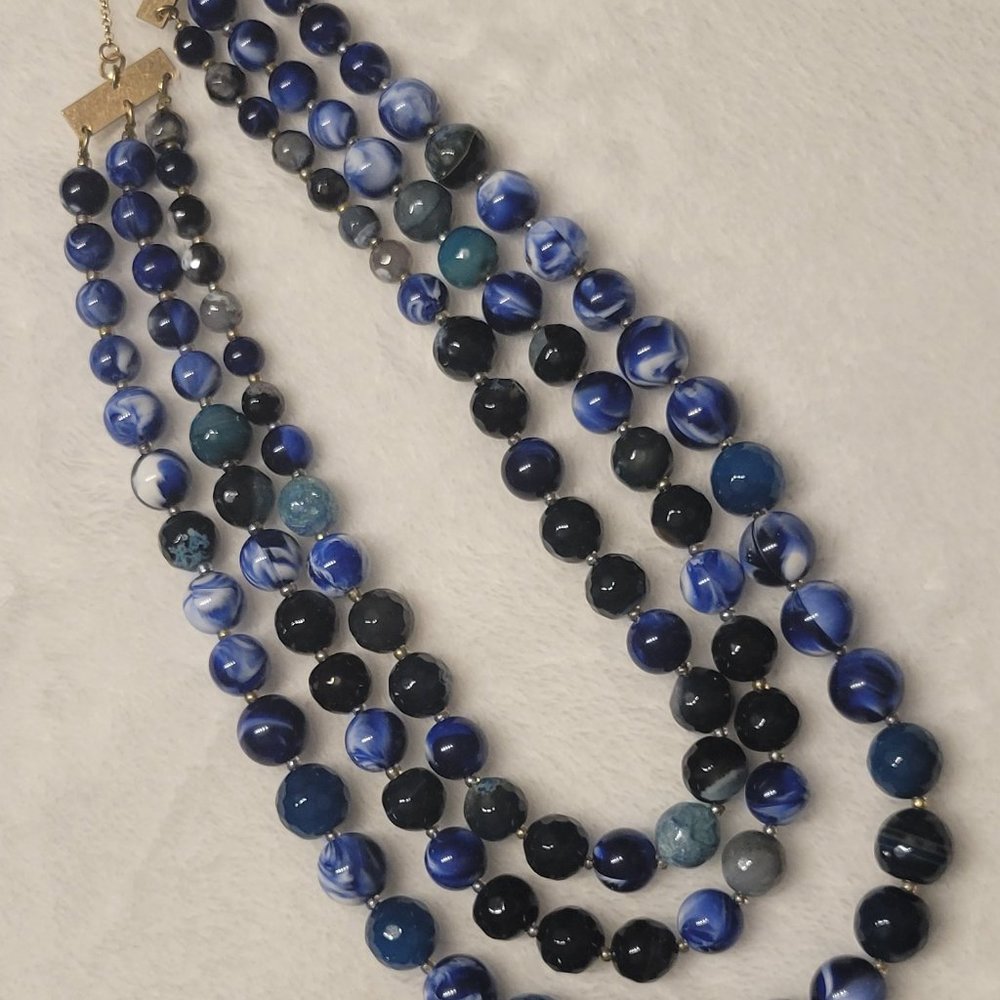 Blue marble lapis 3 strand necklace